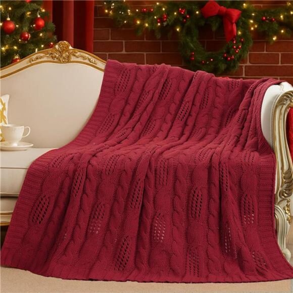 chunky knit throw blanket soft chenille cable knit cozy couch sofa decorative th - Picture 1 of 7